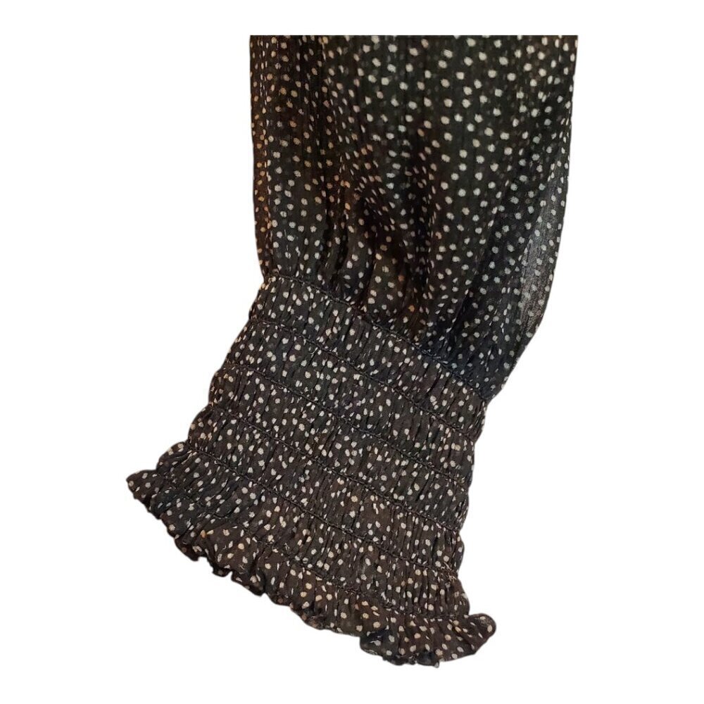 ABERCROMBIE & FITCH SZ XXS Black & White Speckled Print Smocked Chiffon Blouse - Picture 5 of 9